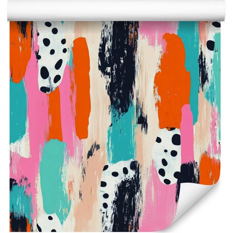 Papier peint à motifs de coups de pinceau pêche et rose poudré 50x1000 cm (1/5)