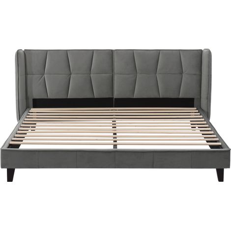 Cama tapizada 180x200 de terciopelo gris con somier de láminas y cabecero MODENUIT (1/5)