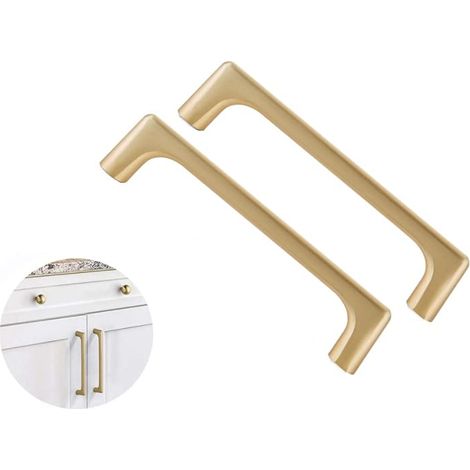 2pcs Poignee de Meuble Cuisine en Laiton Brossé, 96mm Entraxe de trou Poignées de Armoire de Style Européen, Poignée de Alliage de Zinc (Vis inclus) (1/5)