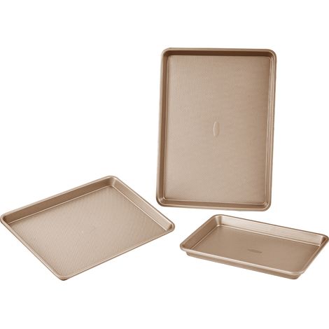 Mophorn Backformen-Set, 3-teilig, antihaftbeschichteter Karbonstahl, stapelbar, Silikongriffe, zum Backen von Keksen, Kuchen, Muffins und Brot