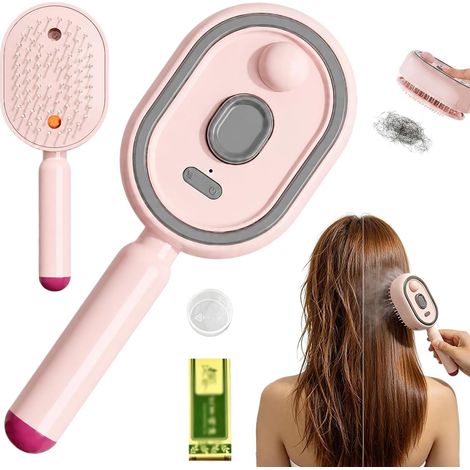 Brosse Vapeur Électrique, Brosse Brumisatrice Rechargeable, Peigne Massage à Coussin D'Air Et Spray Électrique, 3 En 1 Brosse Vapeur Cheveux, Peigne Massage à Coussin D'Air pour Tous Types de Cheveux (1/5)