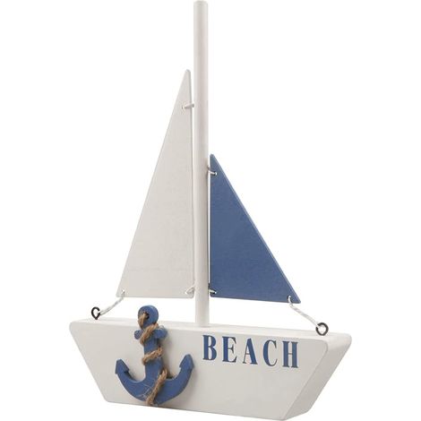 Statues et autres décorations - Maquettes de voiliers - Ornements de voiliers en bois - Décorations de bureau/chambre - Décorations d'intérieur sur le thème nautique - 16,8 x 3 x 24 cm, bleu et blanc, (1/5)