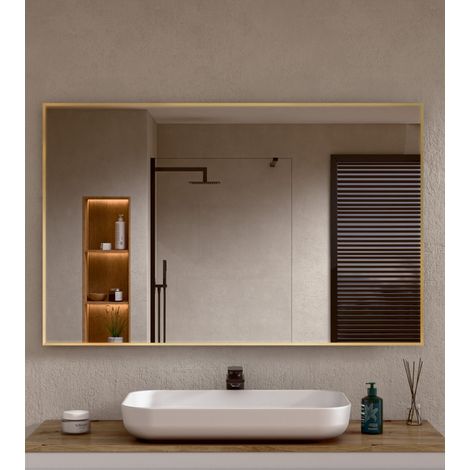BELLOBATH - Miroir de Salle de Bain Rectangulaire Mural avec Cadre en Aluminium Doré - 70 cm de Hauteur x 120 cm de Largeur (1/5)