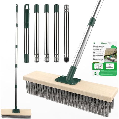Heavy Duty Garden Brush with 60" Long Handle, 15.4" Brush Head, Hard Metal Garden Brush for Cleaning Weed Moss Algae on Patio, Deck, Garden (1/5)
