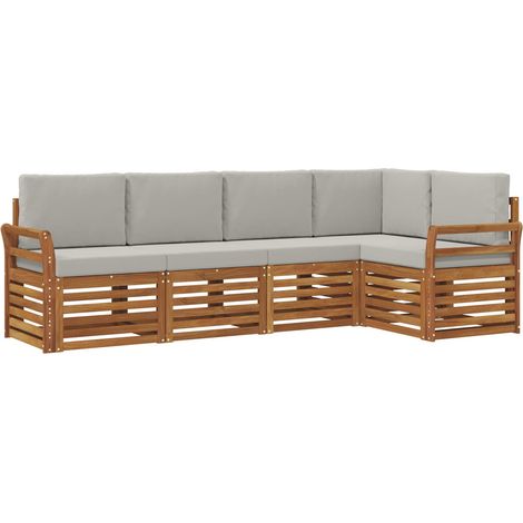 Ensemble de canapé d'angle 5 pcs Salon de jardin Gris Naturel et Clair (1/5)