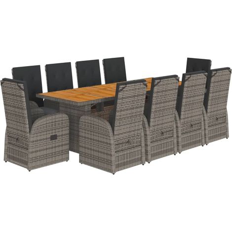 Set da Pranzo da Giardino 11pz con Cuscini in Polyrattan Grigio vidaXL (1/5)