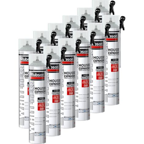RUBSON Pack de 12 Mousses expansives WhiteTeq de Rubson 750ml – Isolation thermique et phonique