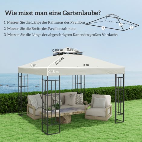 Voile de rechange pour tonnelle 3x3 m (sans armature), toit imperméable, double toit de remplacement pour abri de jardin, pièce détachée en tissu Oxford 370 g/m², gris clair (1/5)