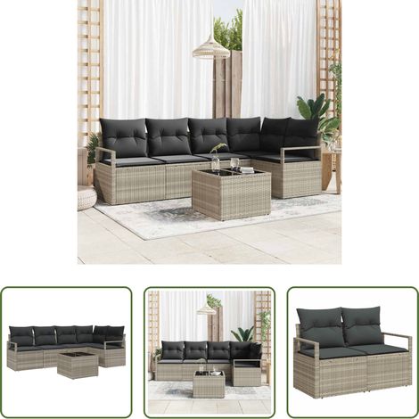 Terrassensofa -  Sofa Set mit Kissen 6 pcs Hellgrau Poly Rattan (1/5)