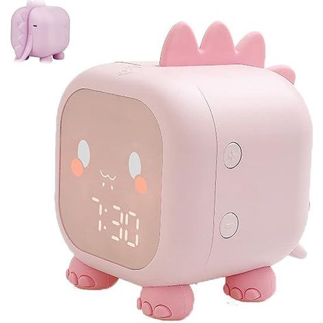 Kinderwecker für Mädchen und Jungen (Pink) mit LED-Digitalanzeige im Dinosaurier-Design, Timer, einstellbarer Lautstärke, Schlummerfunktion, Nachtlicht und USB-Aufladung (1/5)