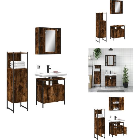 Ensemble d'armoires de salle de bain 3 pcs chêne fumé - Meuble Salle De Bain - Ensemble Salle De Bain - Armoire Salle De Bain - Rangement Salle De Bain - Miroir Salle De Bain (1/5)
