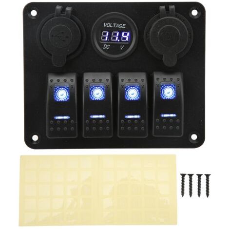 DEESSE SHOP-Panneau D'interrupteur à Bascule à 4 Gangs avec Prise Allume-cigare USB pour Camping-car, Bateau, Yacht (1/5)