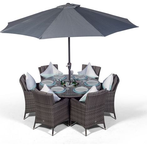 Savannah Round 6 Seater Patio Dining Set with Ice Bucket Drinks Cooler - Grey (1/5)