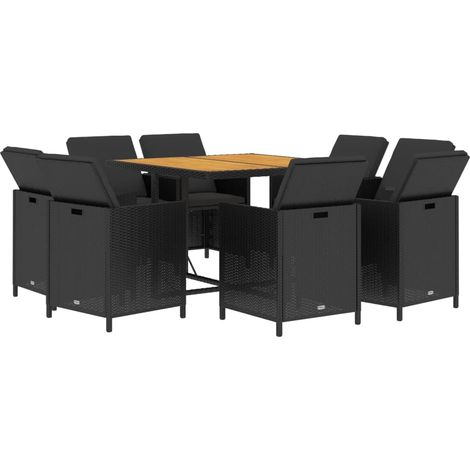Ensemble à manger de jardin coussins 9pcs Résine tressée Noir vidaXL