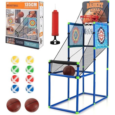 GOPLUS 16cm Jeu de Basketball Arcade pour Enfants, 2 Baskets, 8 Balles, 2 Cibles, Partition, Effets Sonores pour Enfants 3 Ans+ (1/5)