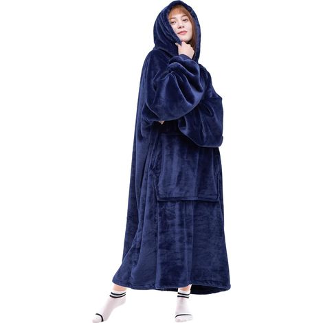 Couverture portable marine, flanelle épaisse + manches + poche géante, homme/femme - 150-180cm