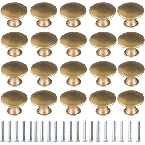Juego de 20 pomos redondos para armario vintage de 30 mm con tornillos color latón. (1/4)