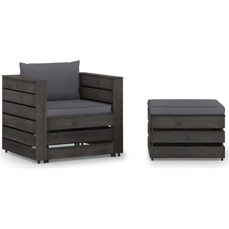 Salon de jardin 2 pcs Ensemble Table et Chaise de Jardin - avec coussins Bois imprégné de gris BV404696 - BonneVie (1/5)