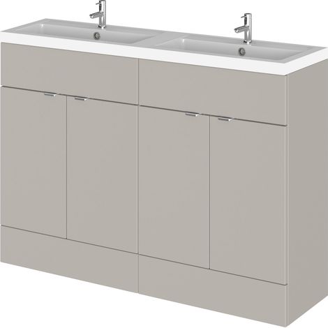Alrewas Contemporary 4 Door Floor Standing Vanity Unit with Basin, Pebble Grey, 1200mm