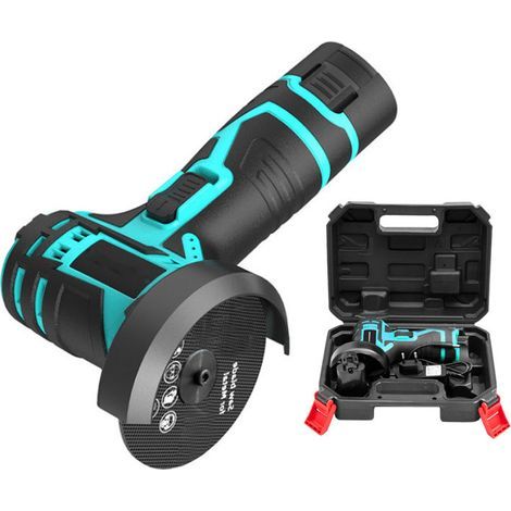 Mini meuleuse d'angle sans fil avec batterie 12 V [métal/bois] - batterie et chargeur inclus - 20 cm - en noir et bleu (1/5)
