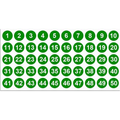 Lot De 10 Étiquettes Rondes Adhésives Imperméables Numérotées De 1 À 50, Autocollants Consécutifs Pour Tri Postal, Inventaire Et Organisation D'événements (Vert) (1/5)