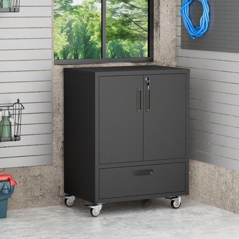 Armoire à outils métallique de haute qualité avec roulettes, espace de rangement robuste, 101,5 cm de haut, 76 cm de large et 51 cm de profondeur, couleur noire (1/5)