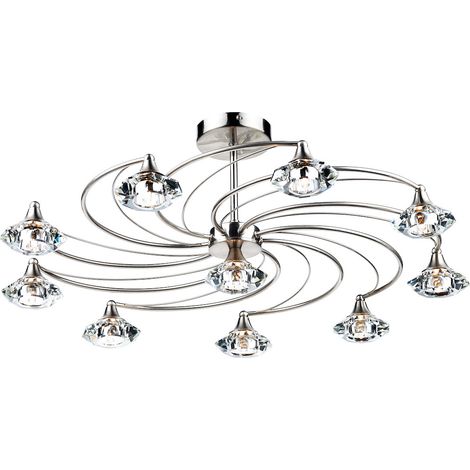 DAR LUTHER - Plafonnier semi-affleurant cristal de chrome satiné, 10x G9 (1/4)