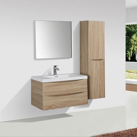 Mobile bagno singolo lavabo PIACENZA larghezza 90 cm rovere chiaro (1/5)