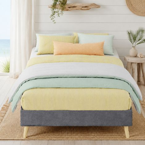 Letto a piattaforma 90x200 cm, struttura stabile, montaggio rapido, tessuto e metallo grigio (1/5)