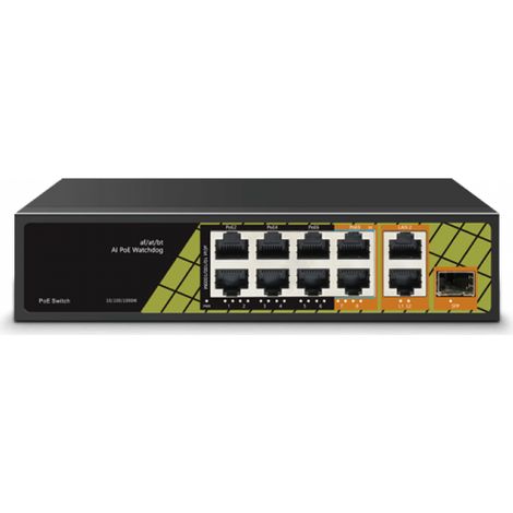 Switch PoE industriale con 6 porte Megabit PoE + 2 porte Gigabit PoE + 1 porta Gigabit Uplink + 1 porta Gigabit Combo Uplink, max 120W