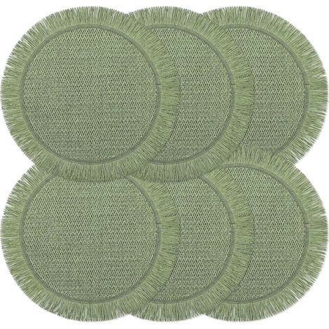 Juego de 6 manteles individuales redondos de papel estilo bohemio, 38 cm, trenzados, estilo rústico, resistentes a la decoloración, para el hogar, cafeterías o eventos, color verde (1/5)