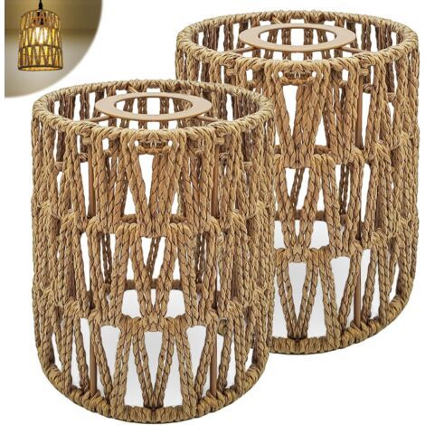 QORVA-Abat-jour Plafond 2 Pièces Abat Jour Rotin Corde Tissée à la Main Style Boho Décoration de la Maison pour E27 Applique Suspendue Lampadaires Suspension Lustre