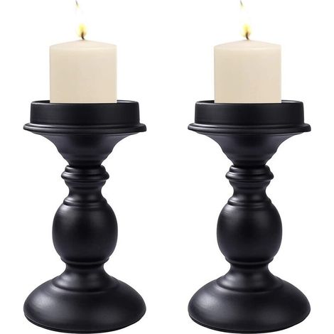 Bougeoirs Pilier en Noir Candlestick, 2 Pièces Chandelier Rétro Ornement de Table Mariage, Centres Dîner Table de Décoration pour Fêtes, Noël,(bougie non incluse),Halloween (1/5)