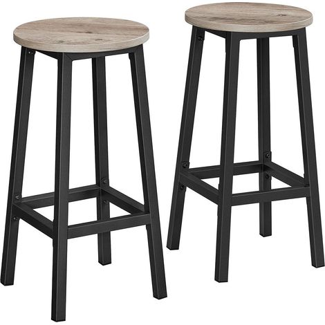 Lot de 2 tabourets de bar design industriel 32 x 65 cm assise confortable finition rustique en aggloméré noir (1/2)