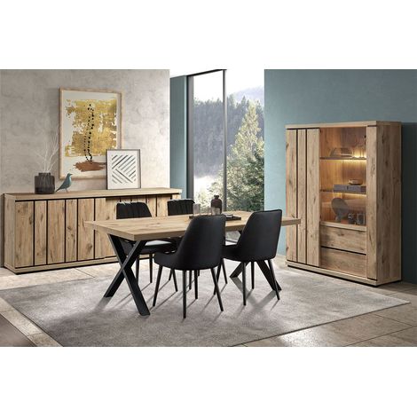 PHILEAS - Séjour avec Table 230 Piétement X Effet Claustra Finition Canyon (1/5)