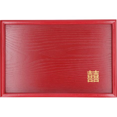 Plateau de service en bois, plat décoratif pour fruits et amuse-gueules, idéal pour le salon, la table basse ou le comptoir de la cuisine, rouge carré S (1/5)