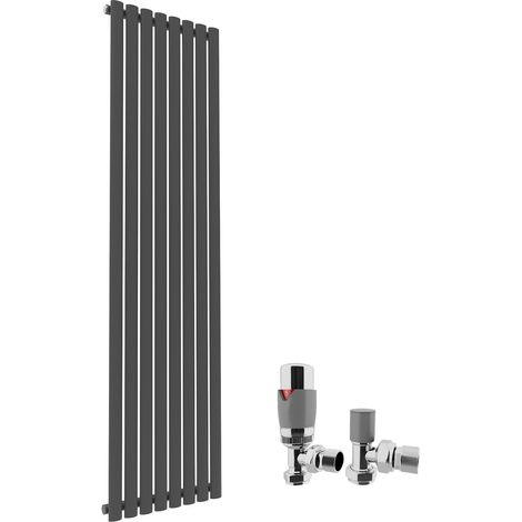 ELEGANT 1800x480mm Anthracite Vertical Oval Column Radiator Single Panel Designer Radiators + Chrome Thermostatic Radiator Valves (1/5)