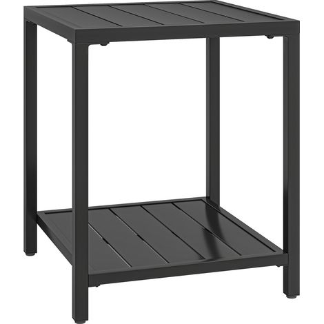 Table basse jardin métal 2 niveaux, table extérieure carrée noire avec étagère, 45x45x54 cm (1/5)