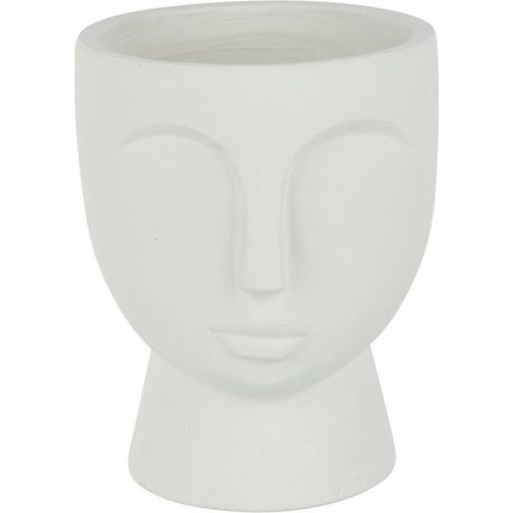 Cache-Pot en Ciment "Visage" 22cm Blanc