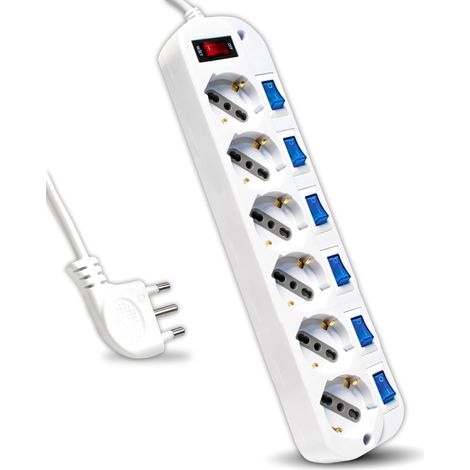 V-TAC Multipresa Elettrica con Interruttori Indipendenti - 6 Prese 10/16A Bipasso + Schuko - Spina 16A - Presa Elettrica per Casa, Ufficio, Negozio - Ciabatta - Colore Bianco (1/5)