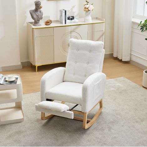 Poltrona a dondolo 66,5 x 121,5 x 102 cm in bouclé bianco con USB - FLORAGRACE (1/5)