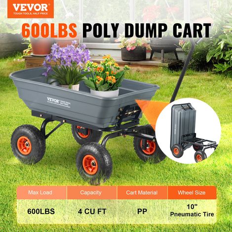 Chariot à benne basculante, capacité de charge 272 kg​, chariot de jardin en polyéthylène robuste avec cadre en acier, poignée conv… (1/5)