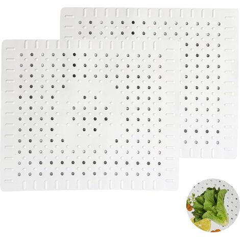 Tapis d'évier 2 pièces - tapis égouttoir - Tapis d'évier - Pour cuisines et éviers - Caoutchouc - Blanc (1/5)