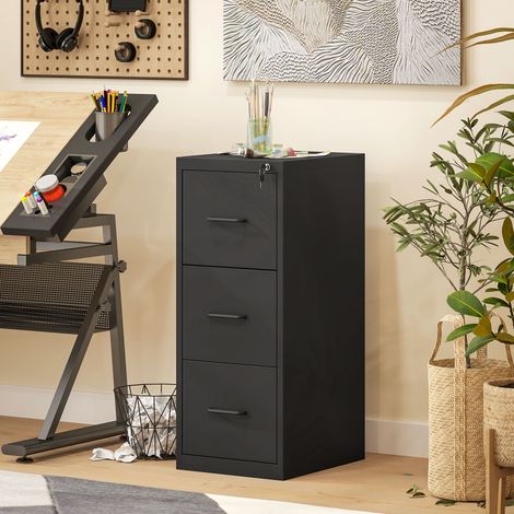 Archivador minimalista de 3 cajones con barra ajustable, acero, 36,5 x 46,2 x 99 cm, negro. (1/5)