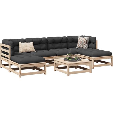vidaXL Set de sofás jardín 7 pzas con cojines madera maciza pino (1/5)
