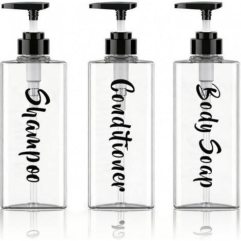 Lot de 3 Distributeur de Savon, 500 ML Distributeur de Shampoing et Gel Douche, Rechargeables Bouteille à Pompe en Plastique Distributeurs de Savon et de Lotion,Transparent'Transparent 7.3x5.5cm'Trans