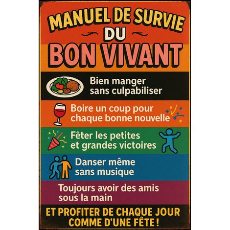 Plaque en métal manuel de survie du bon vivant (1/2)