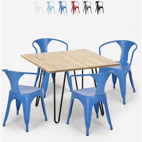set tisch 80x80cm 4 stühle stil industriedesign bar küche reims light - Blau