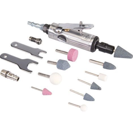Mini meuleuse pneumatique à air comprimé avec accessoires, kit 15 pièces avec raccords 1/4" et 3/8" pour travaux de précision (1/2)