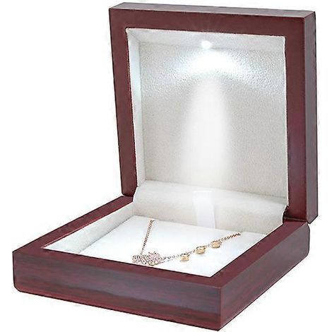 Boîte à bijoux en bois avec lumière LED pour bagues, colliers, boucles d'oreilles, pendentifs et bracelets ( ) (1/5)